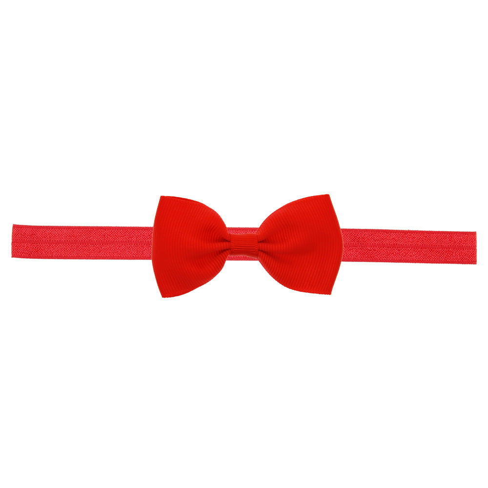 Newborn Baby 2 pcs. Small Size Bow Patched Pattern Solid Color Elastic Headband-18