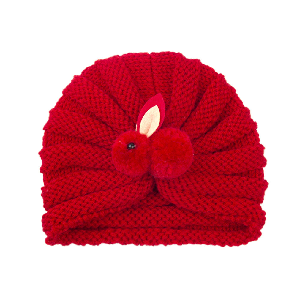 Newborn Baby Solid Color Rabbit Patched Design Wool Knitting Tire Caps-20