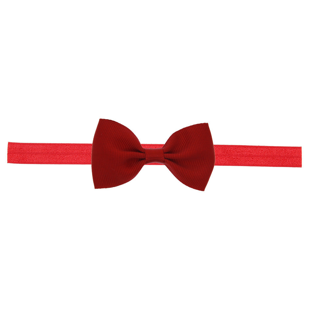 Newborn Baby 2 pcs. Small Size Bow Patched Pattern Solid Color Elastic Headband-9