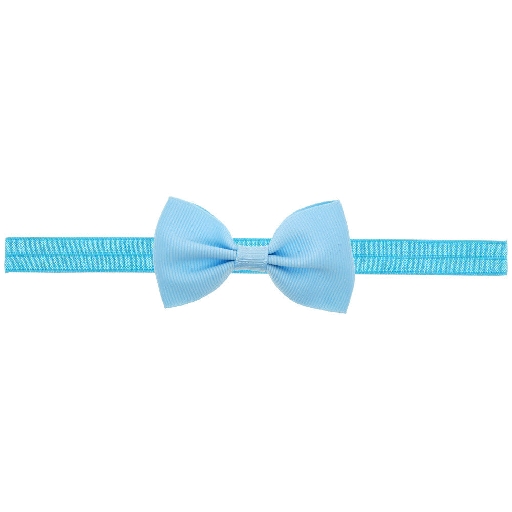 Newborn Baby 2 pcs. Small Size Bow Patched Pattern Solid Color Elastic Headband-12