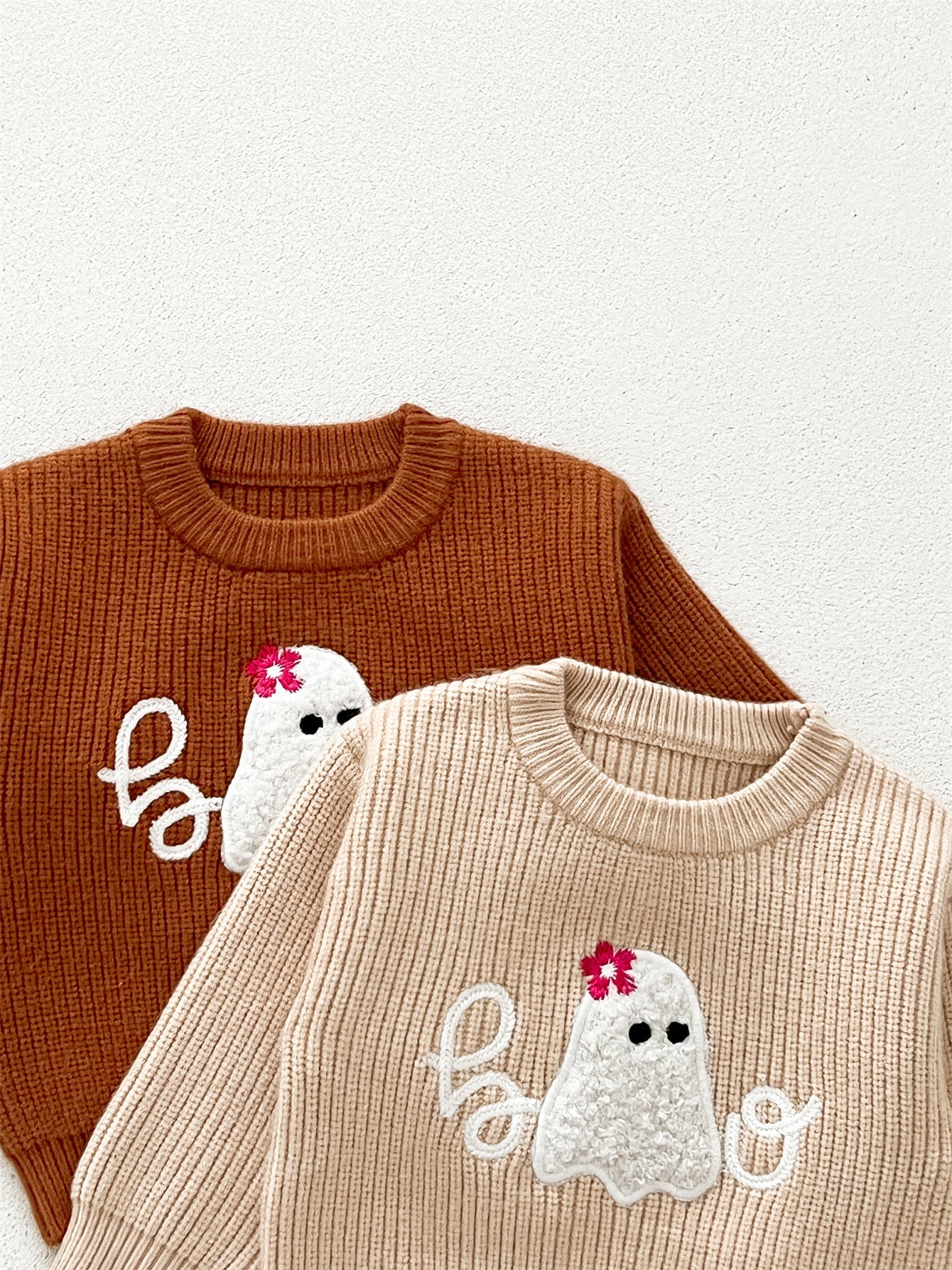 Autumn Arrival Baby Kids Unisex Comfortable Halloween Ghost Pattern Knitted Long Sleeves Pullover