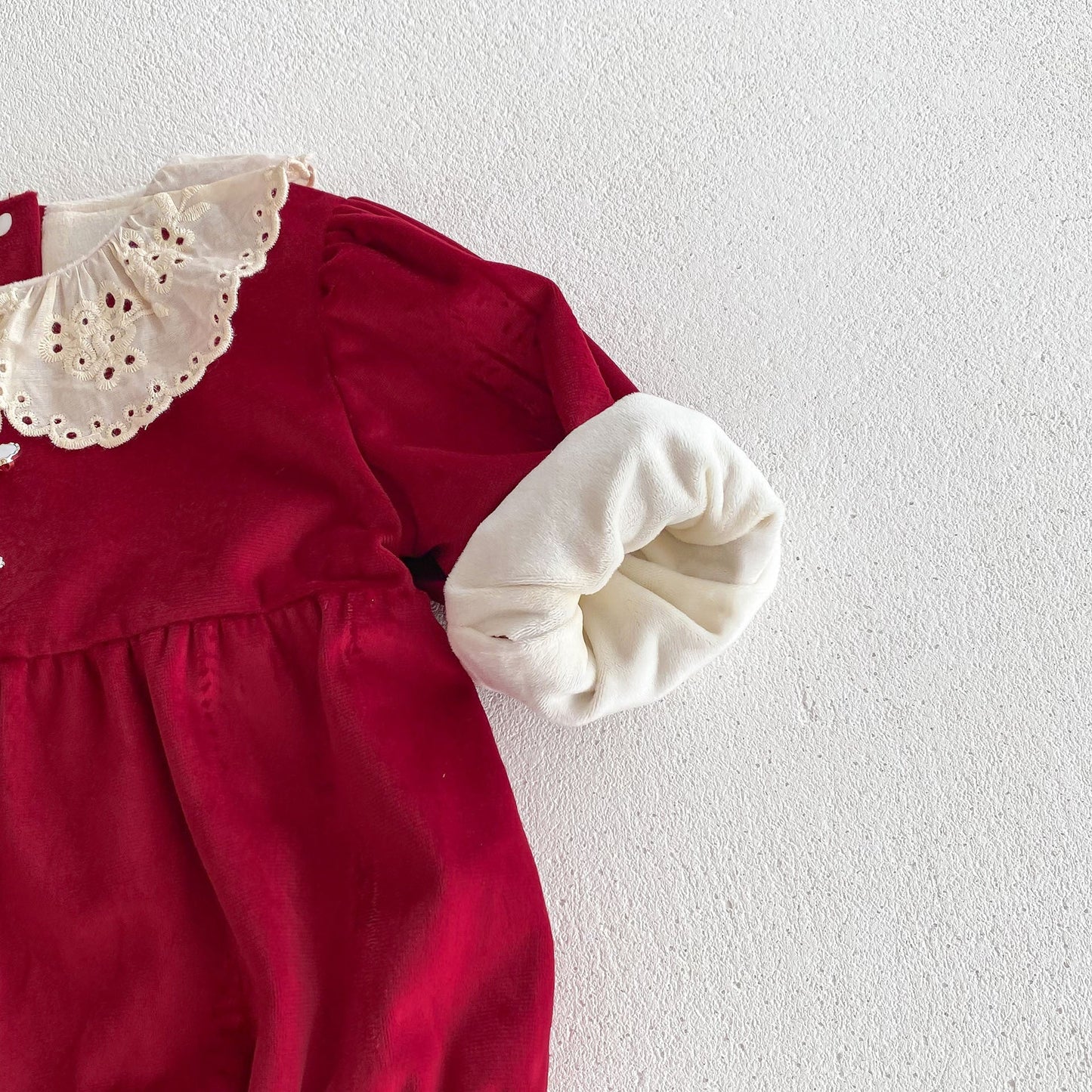 Christmas Baby Girl Laces Round Collars Long Sleeve One Piece In Winter