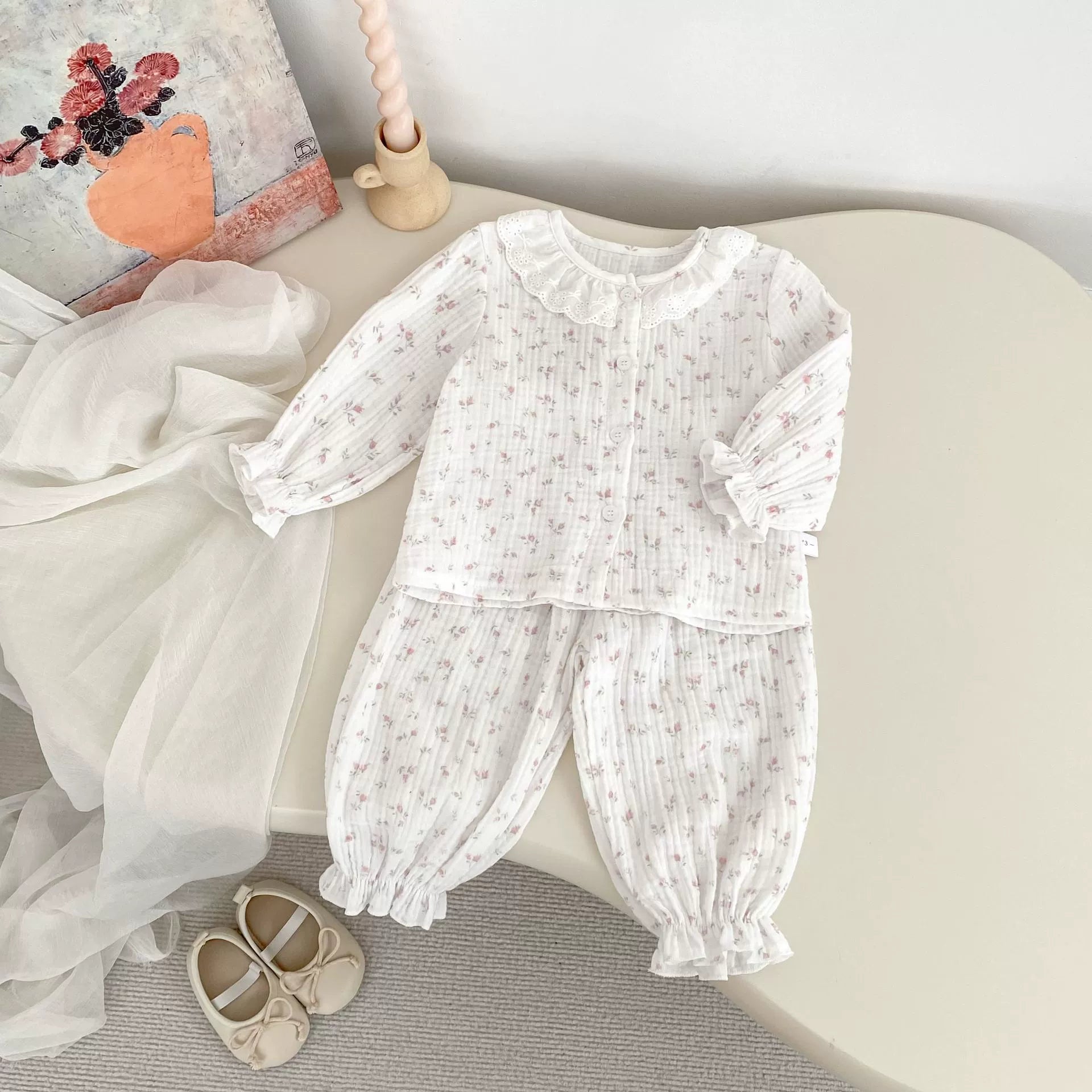 Spring and Autumn Baby Kids Girls Simple Pattern Long Sleeves Top and Pants Pajamas Clothing Set-1