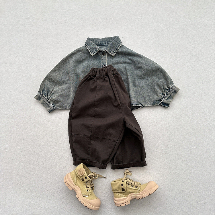 Spring Children Korean Style Casual Trousers For Boys And Girls, Mountain Style Cross-Cut Seam Radish Pants-2