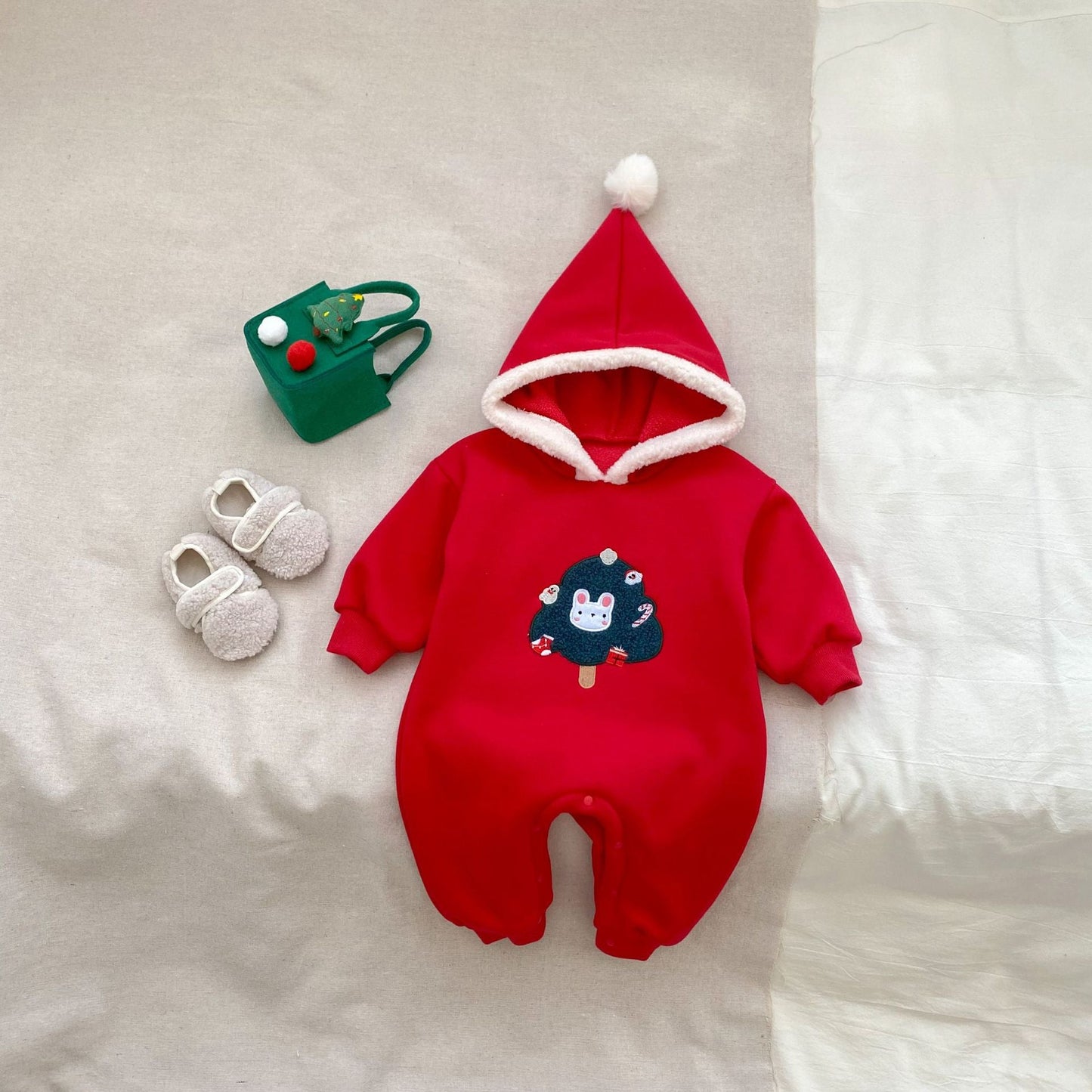 Autumn and Winter Arrival Baby Unisex Christmas Tree Pattern Long Sleeves Casual Rompers