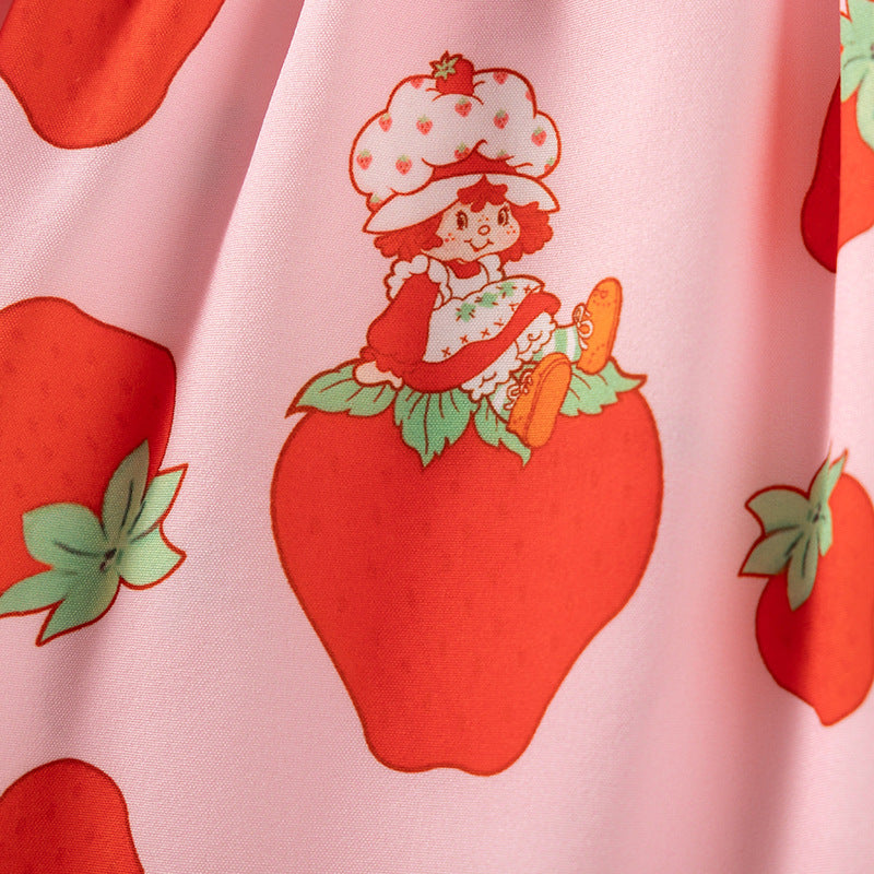 Autumn Arrival Baby Kids Girls Cute Strawberry Pattern Long Sleeves Crew Neck Dress