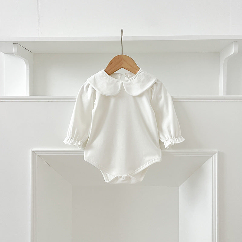 Autumn Arrival Baby Girls Long Sleeves Solid Color Peter Pan Collar White Onesies