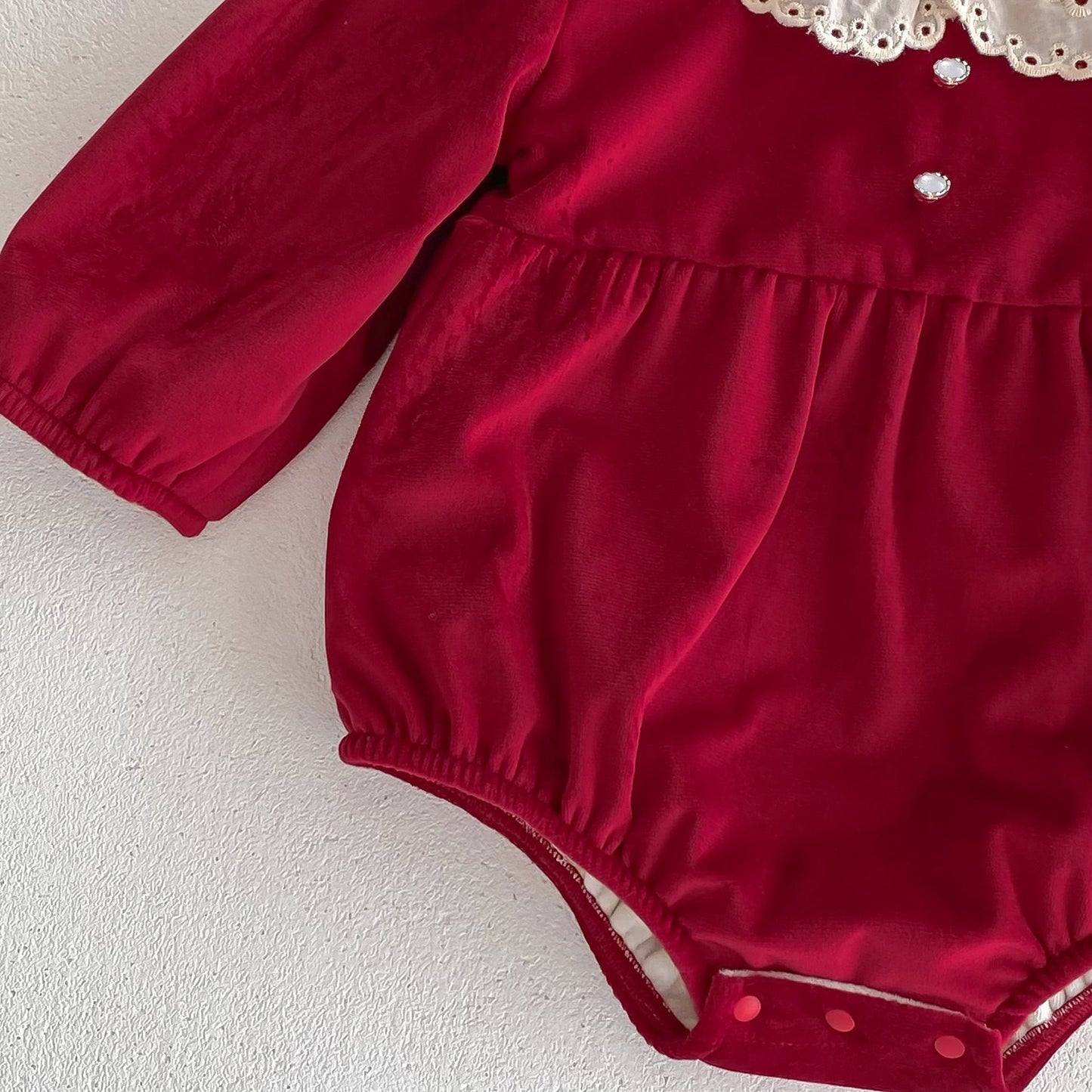 Christmas Baby Girl Laces Round Collars Long Sleeve One Piece In Winter