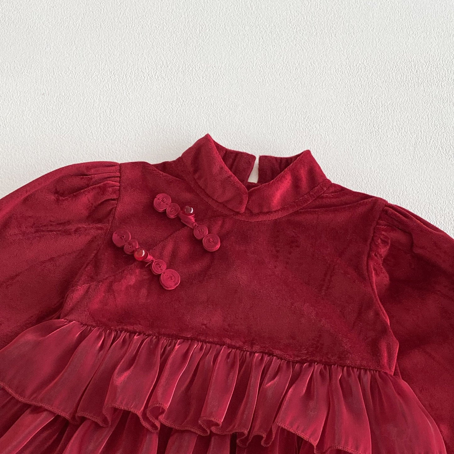 Autumn Arrival Baby Girls Long Sleeves Butterfly-bow Decorated Red Ruffle Onesies