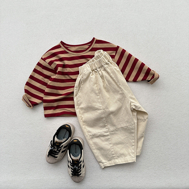 Spring Children Korean Style Casual Trousers For Boys And Girls, Mountain Style Cross-Cut Seam Radish Pants-3