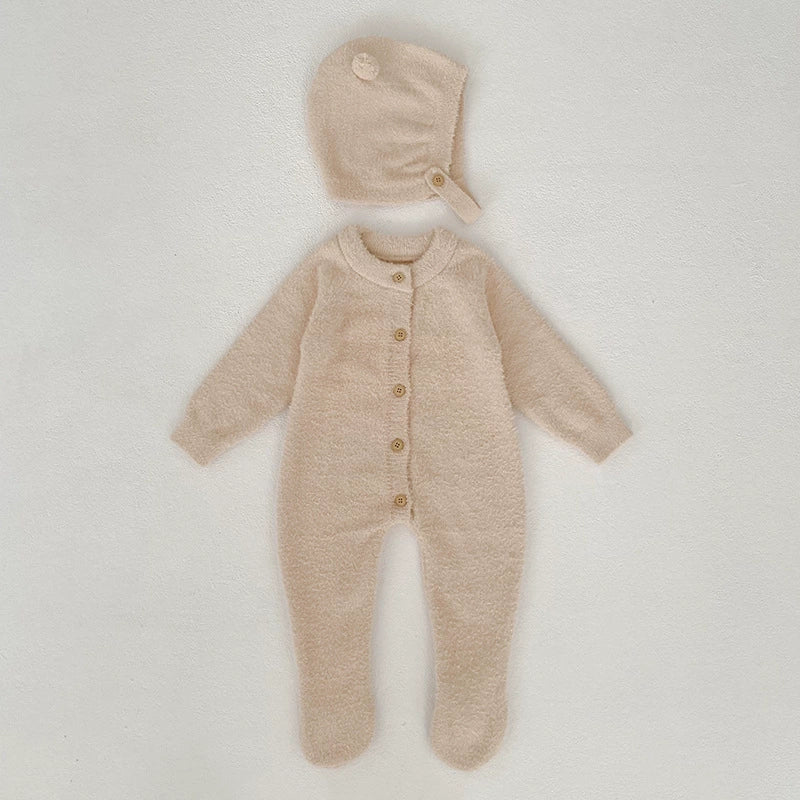 Autumn and Winter Arrival Unisex Baby’s Solid Color Crew Neck Fluffy Rompers