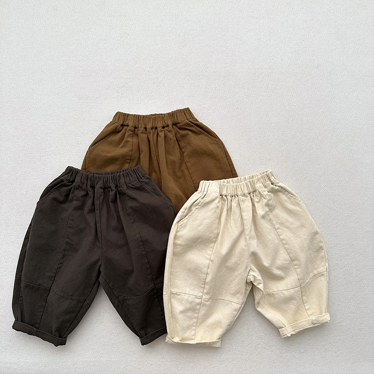 Spring Children Korean Style Casual Trousers For Boys And Girls, Mountain Style Cross-Cut Seam Radish Pants-4