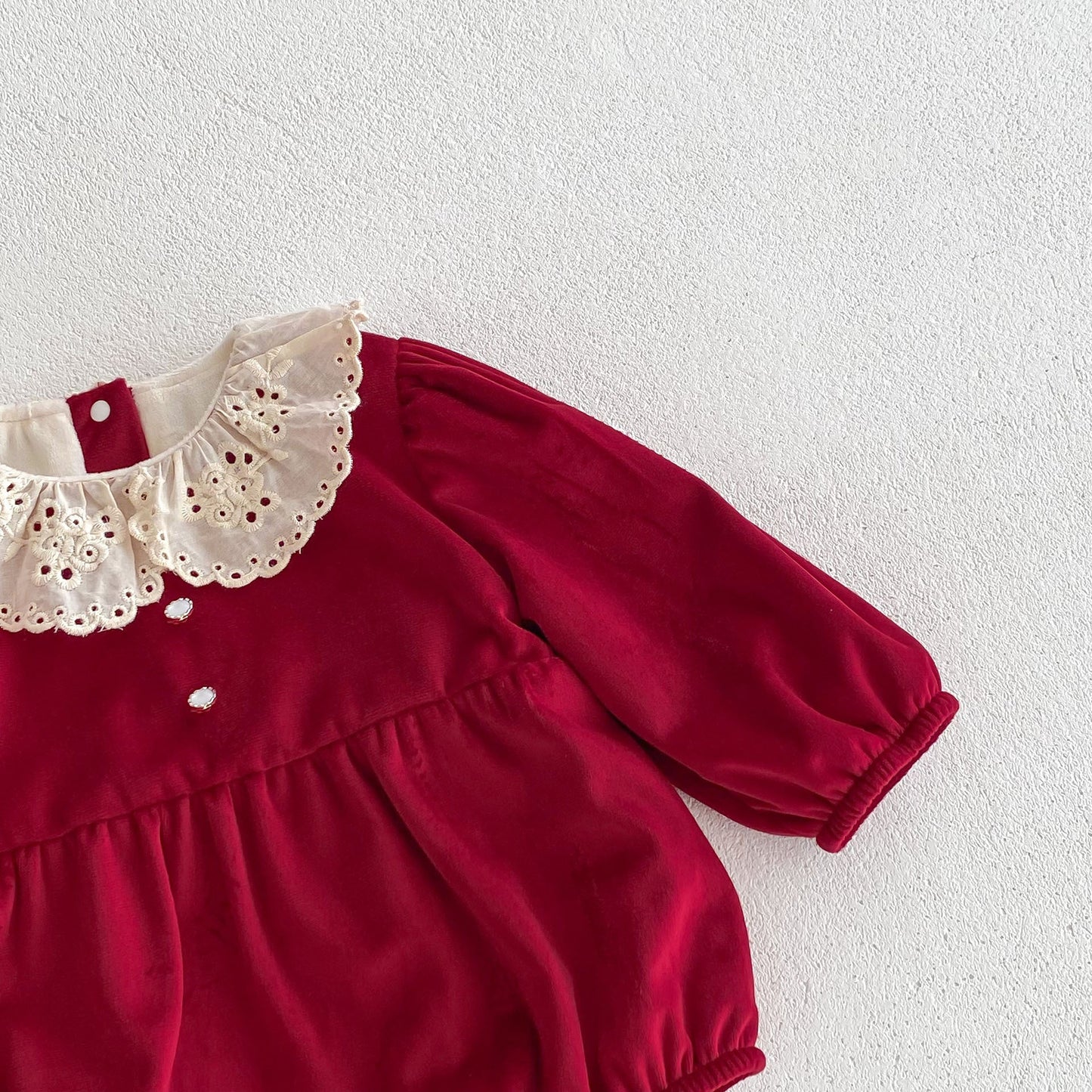 Christmas Baby Girl Laces Round Collars Long Sleeve One Piece In Winter