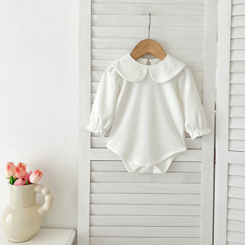 Autumn Arrival Baby Girls Long Sleeves Solid Color Peter Pan Collar White Onesies