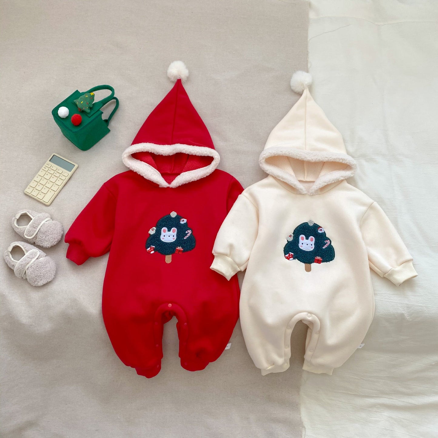 Autumn and Winter Arrival Baby Unisex Christmas Tree Pattern Long Sleeves Casual Rompers
