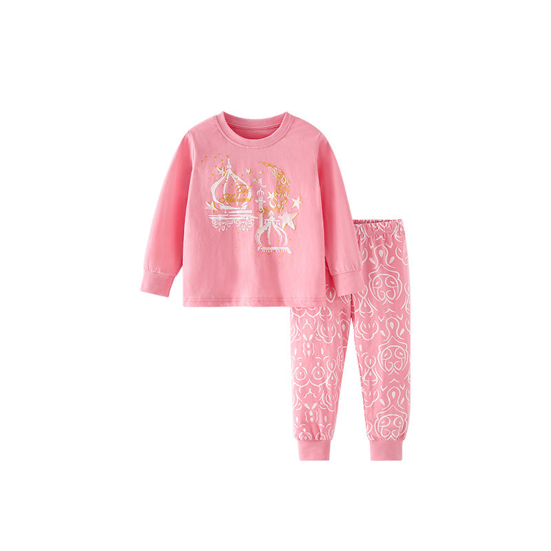 Spring and Autumn Girls Stars Pattern Long Sleeves Top and Pants Clothing Set-0