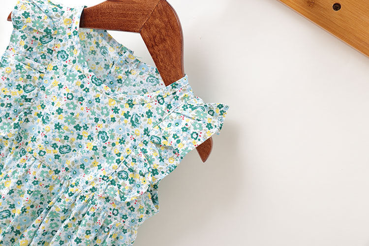 Baby Girl Floral Pattern Ruffle Sleeveless Or Long-Sleeved Design Newborn Summer Round Collar Onesies-4