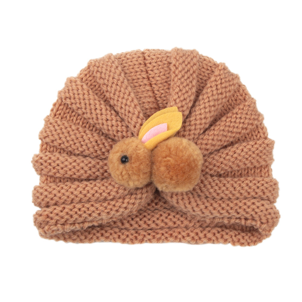 Newborn Baby Solid Color Rabbit Patched Design Wool Knitting Tire Caps-22