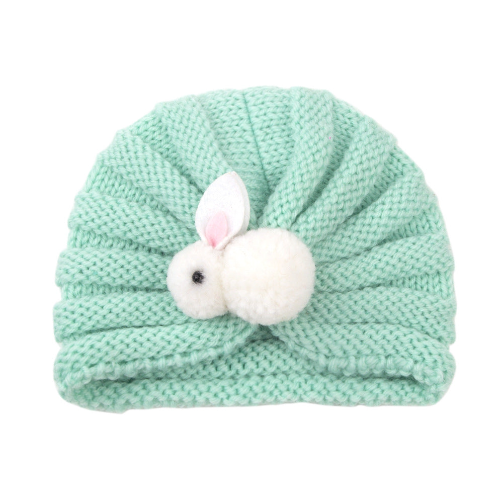 Newborn Baby Solid Color Rabbit Patched Design Wool Knitting Tire Caps-13