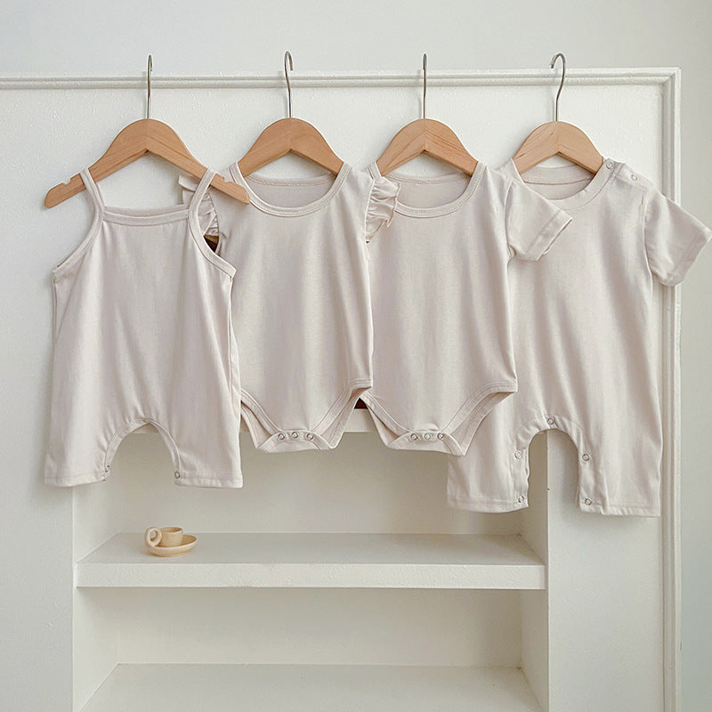 Summer Hot Selling Baby Unisex Solid Color Onesies And Romper Simple Plain Clothing Set