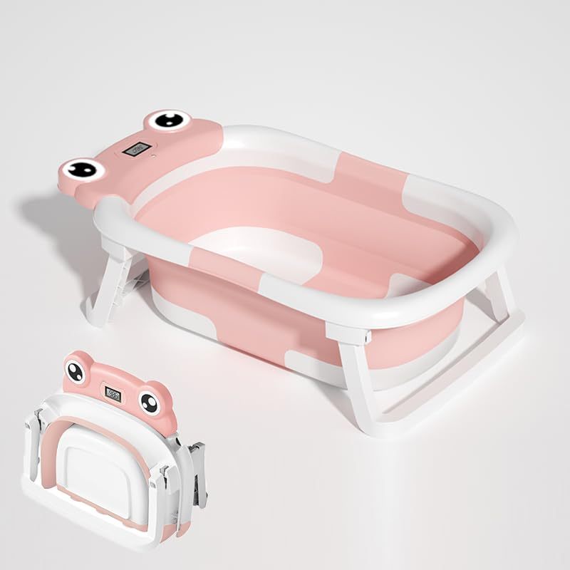 Baby Bathtub , Foldable Baby Bath Tub With Soft Floating Cushion & Thermometer , Collapsible Portable Travel Baby Bath Tub