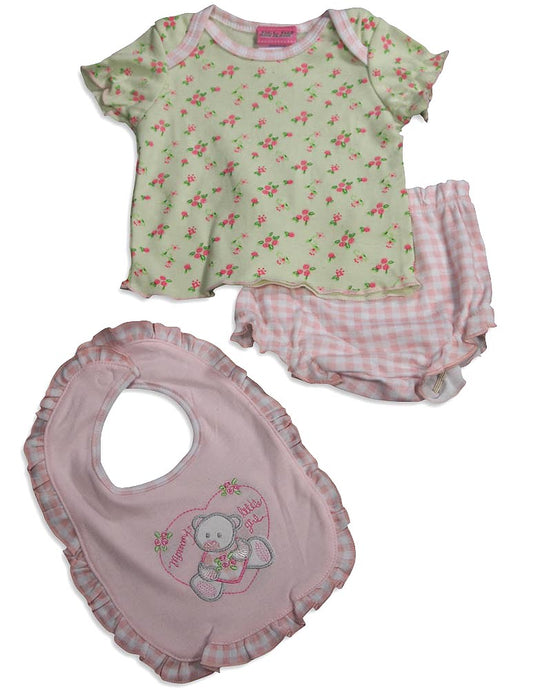 Little by Little Baby Newborn Girls Short Sleeve Print Diaper Bib Shirt Sets-10