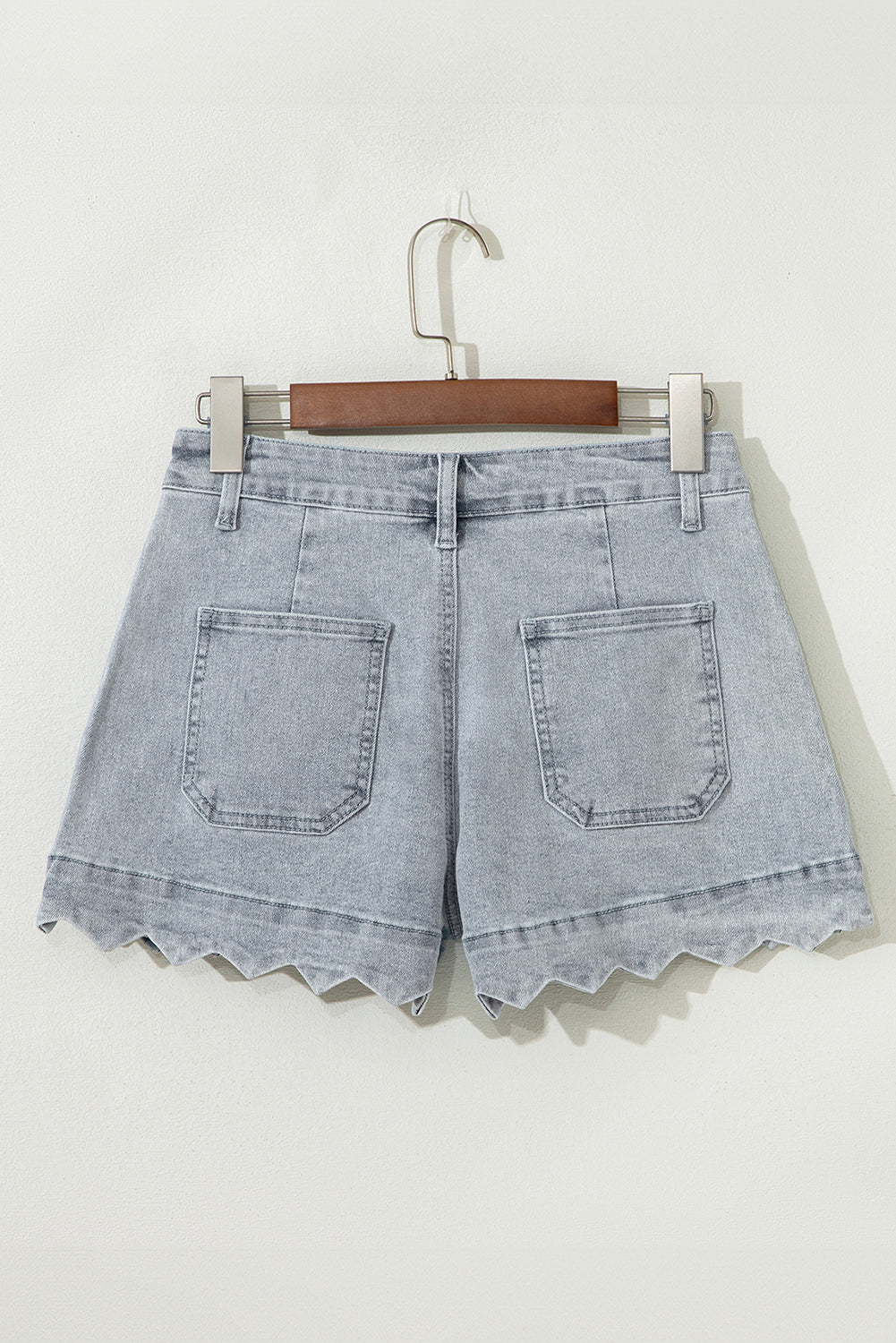 Scalloped Acid Wash High Waist Denim Shorts-1