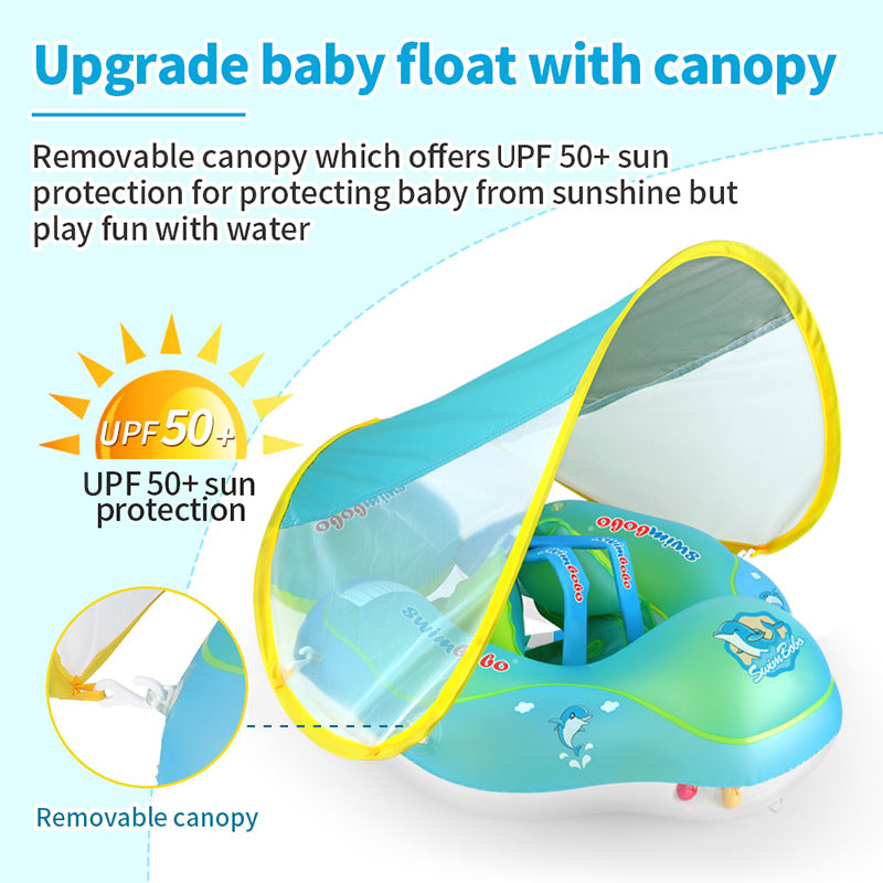 Baby Swimming Ring with Canopy & Seat Float – Blue Cartoon Design