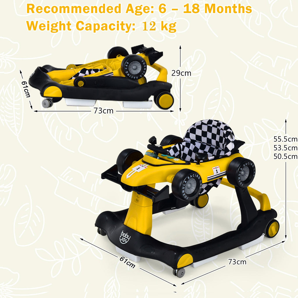 NNECW 4-in-1 Baby Walker with Adjustable Height and Speed-Yellow