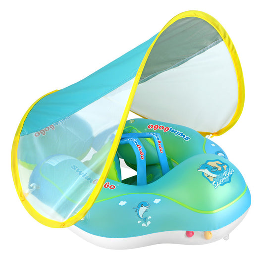 Baby Swimming Ring with Canopy & Seat Float – Blue Cartoon Design