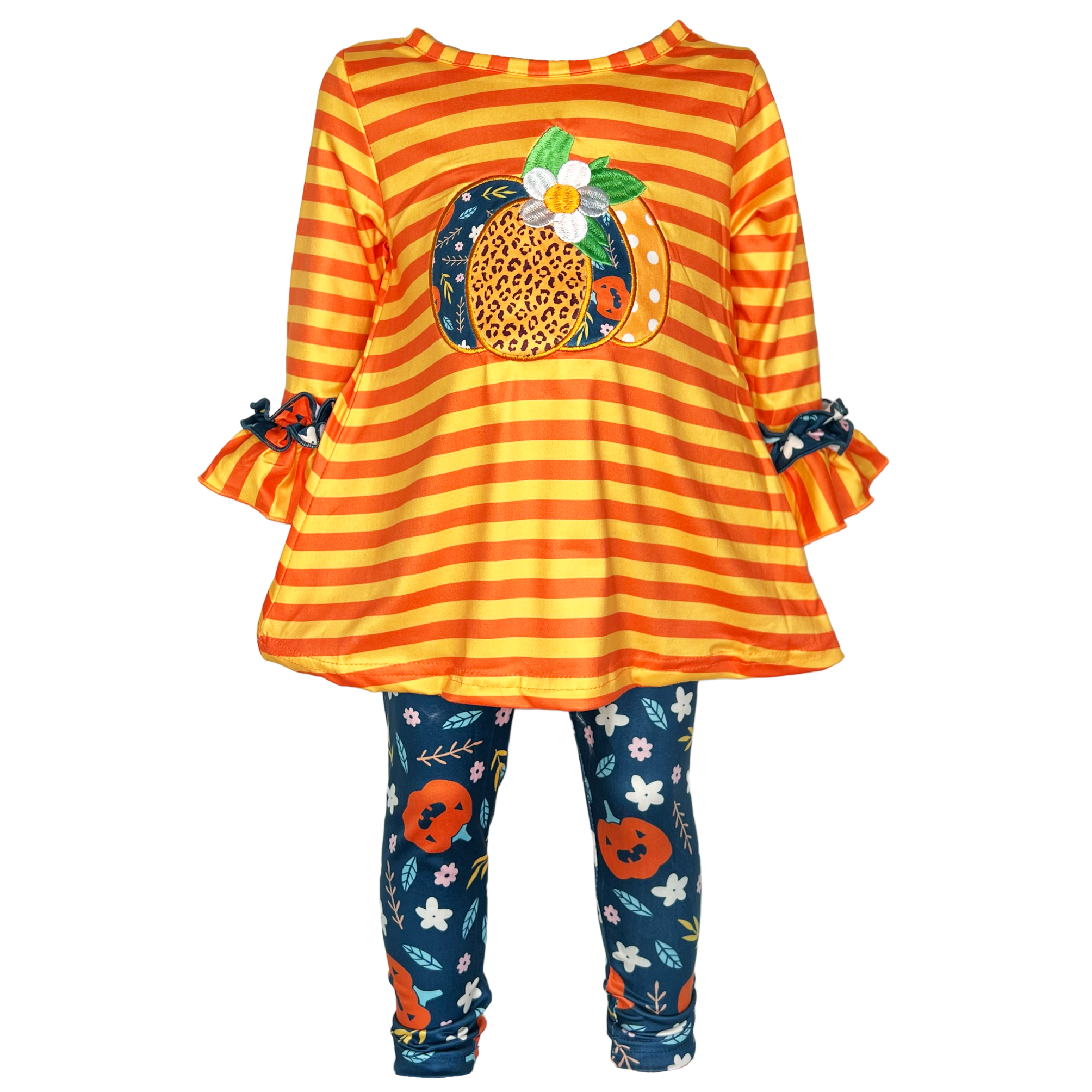 Girls Orange & Blue Fall Harvest Pumpkin Tunic and Leggings