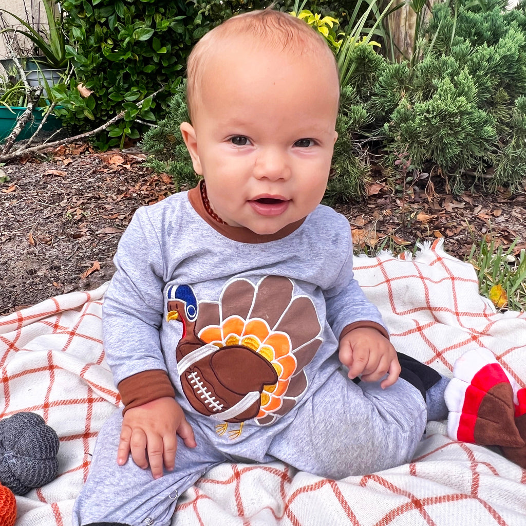 Boys Long Sleeve Football Thanksgiving Turkey Baby Toddler Romper