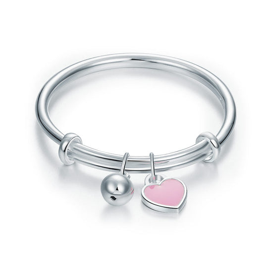 Newborn Girl 999 Pure Silver Pink Heart Baby Bangle XFB8108-0
