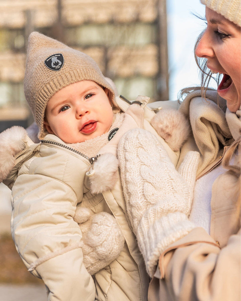 Baby Pointed Knit Hat In Beige-1