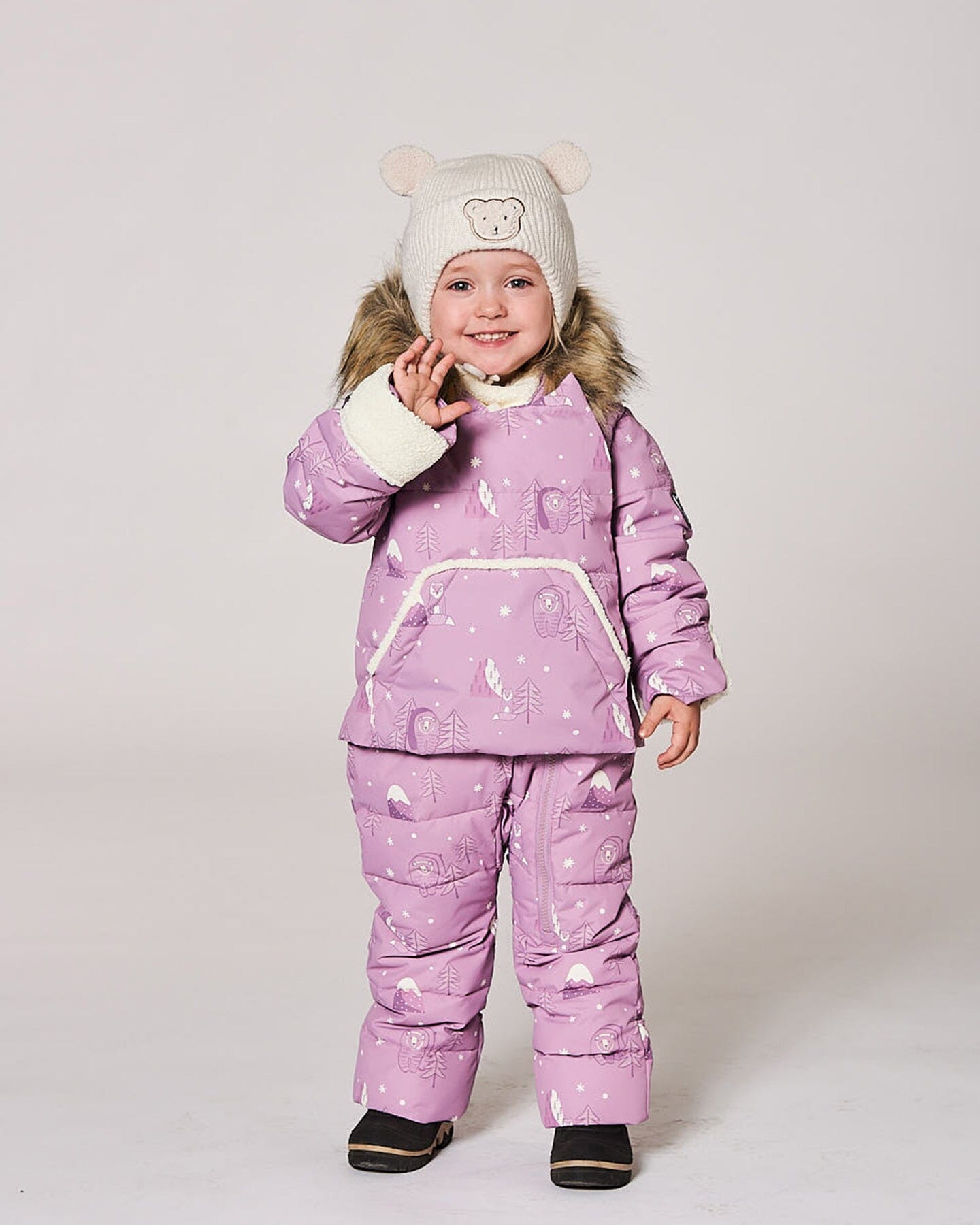 One-Piece Baby Snug Snowsuit Designed For Car Seat Purple Bear Print-1