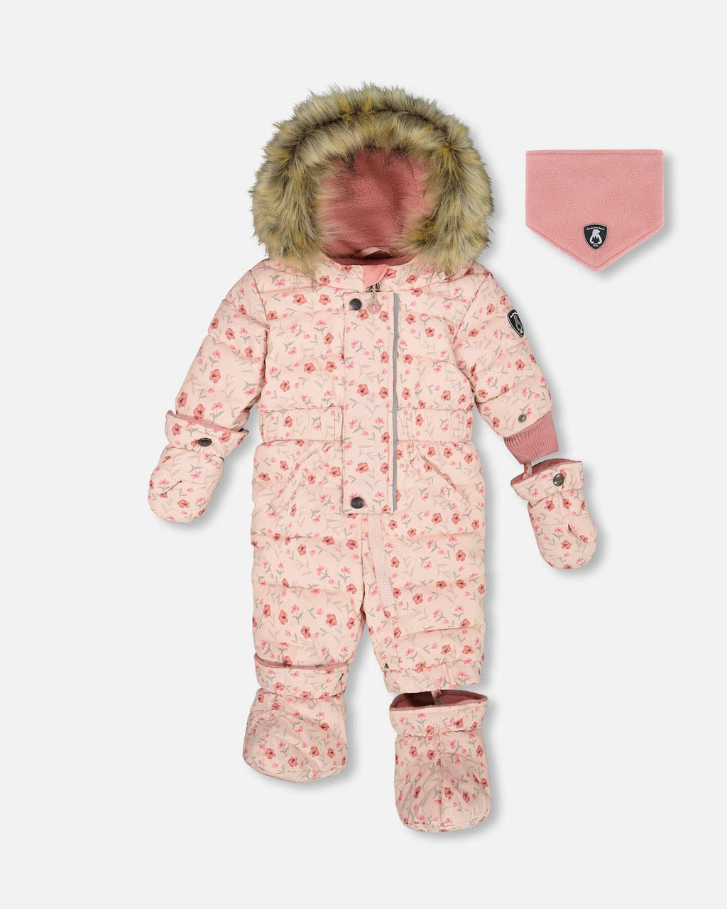 One-Piece Baby Original Puffy Snowsuit Pink Mini Flowers-0