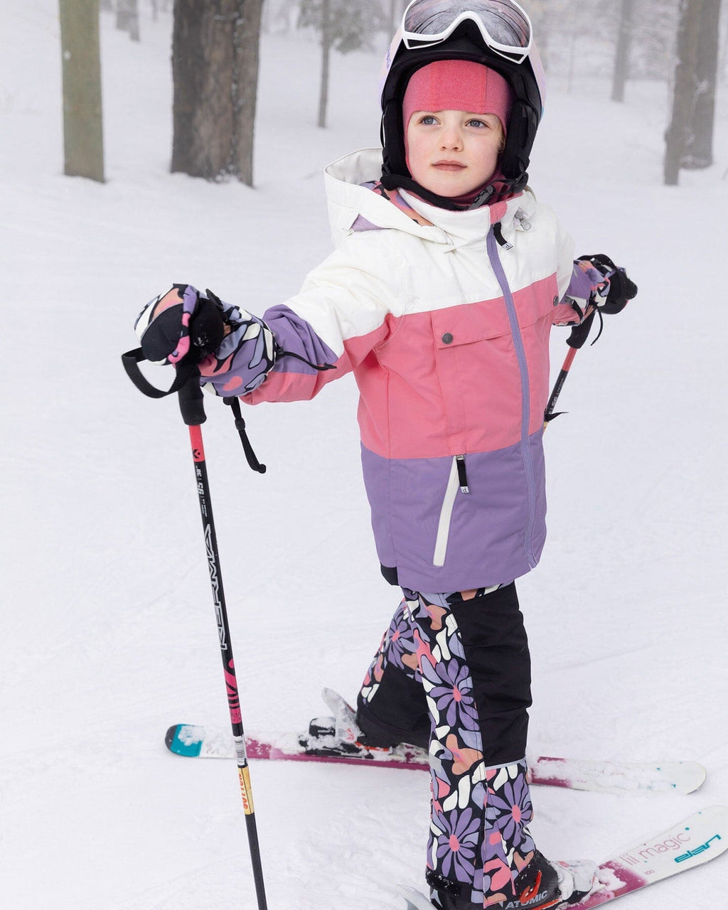 Two-Piece Teknik Snowsuit Black Retro Flower Print-1