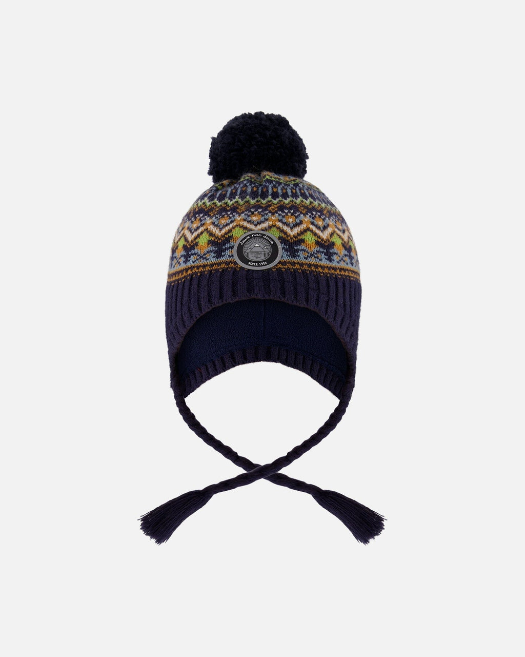 Lined Peruvian Knit Hat With Pompom Taupe And Navy-0