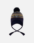 Lined Peruvian Knit Hat With Pompom Taupe And Navy-0