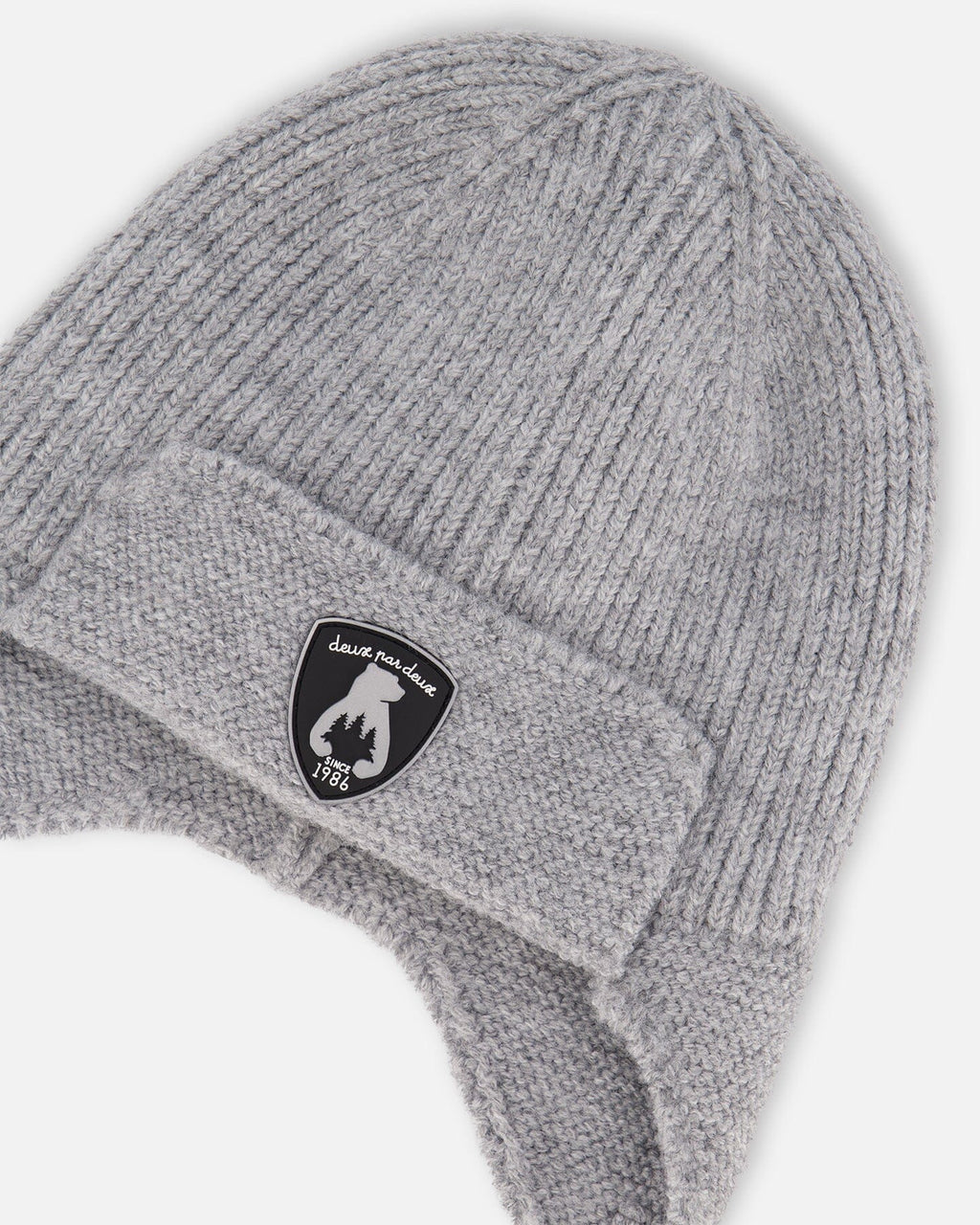 Lined Baby Knit Hat With Ears And Strings Heather Gray-3