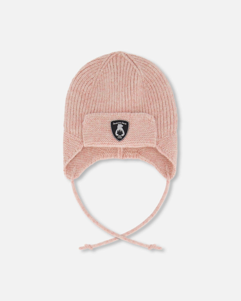 Lined Baby Knit Hat With Ears And Strings Dusty Pink-0