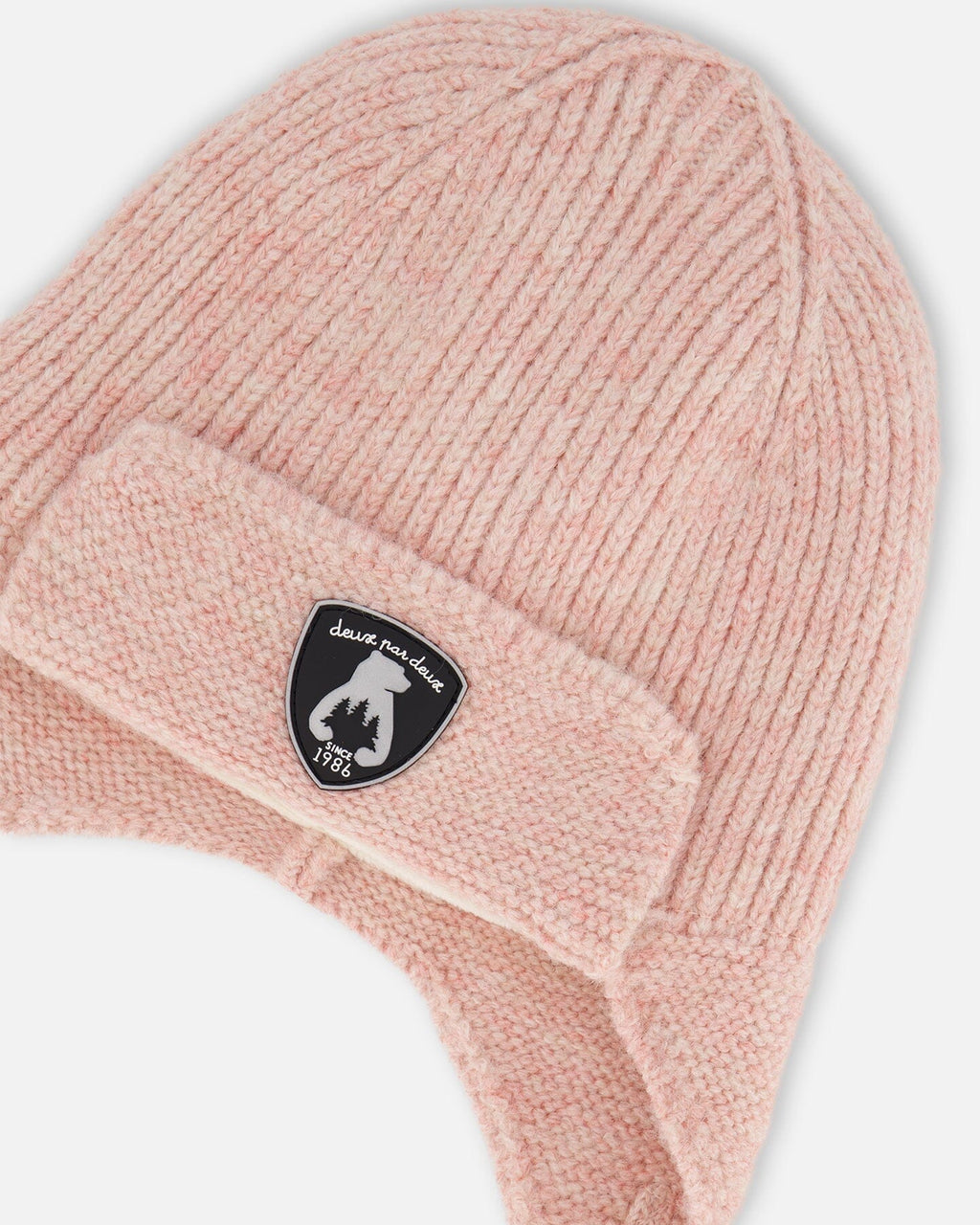 Lined Baby Knit Hat With Ears And Strings Dusty Pink-3