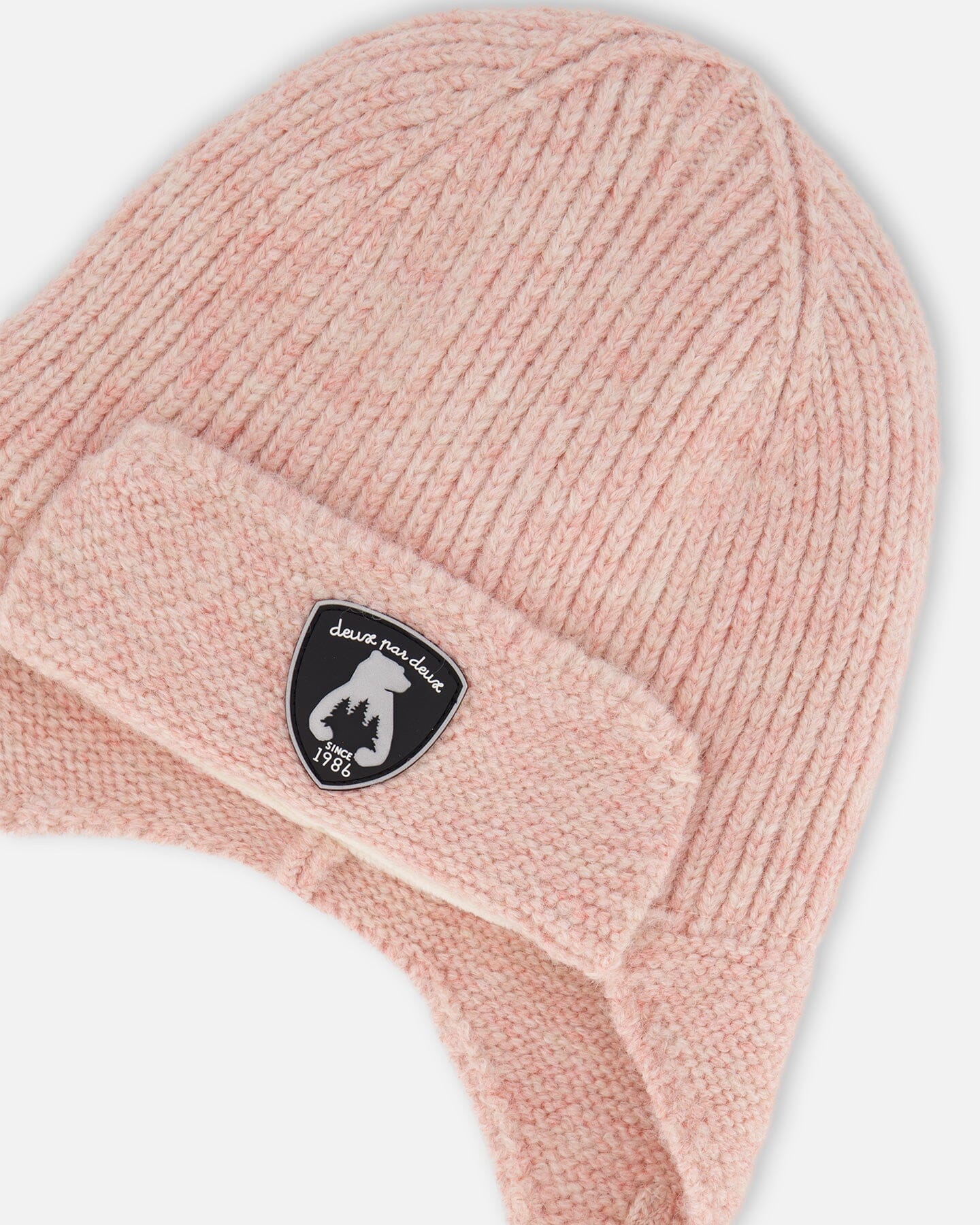 Lined Baby Knit Hat With Ears And Strings Dusty Pink-3