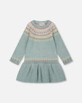 Jacquard Sweater Dress With Ribbed Skirt Jade Green-0