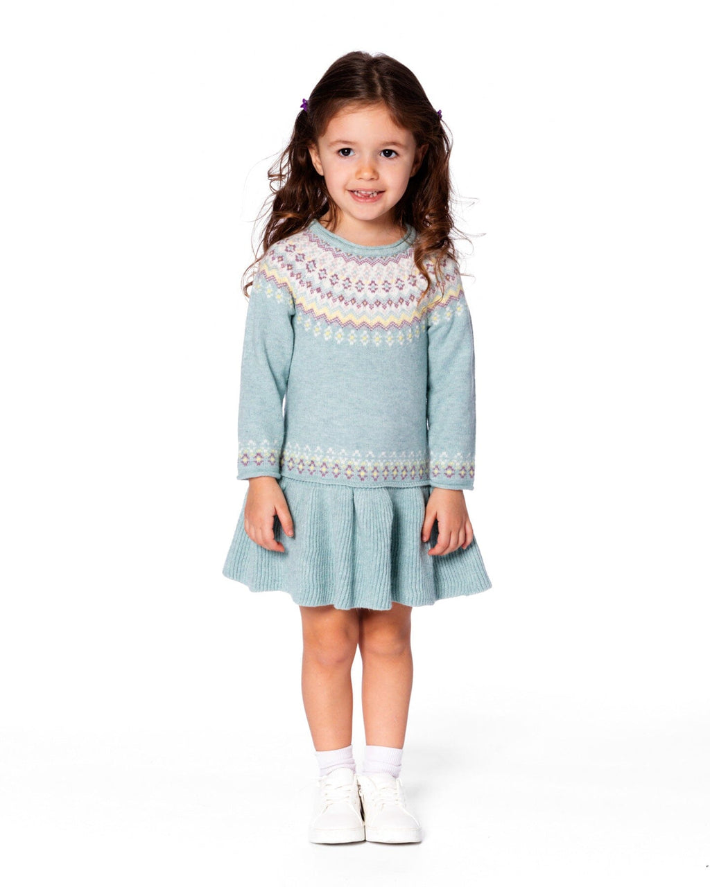 Jacquard Sweater Dress With Ribbed Skirt Jade Green-1