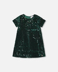 Velvet Short Sleeve Dress Forest Green-0