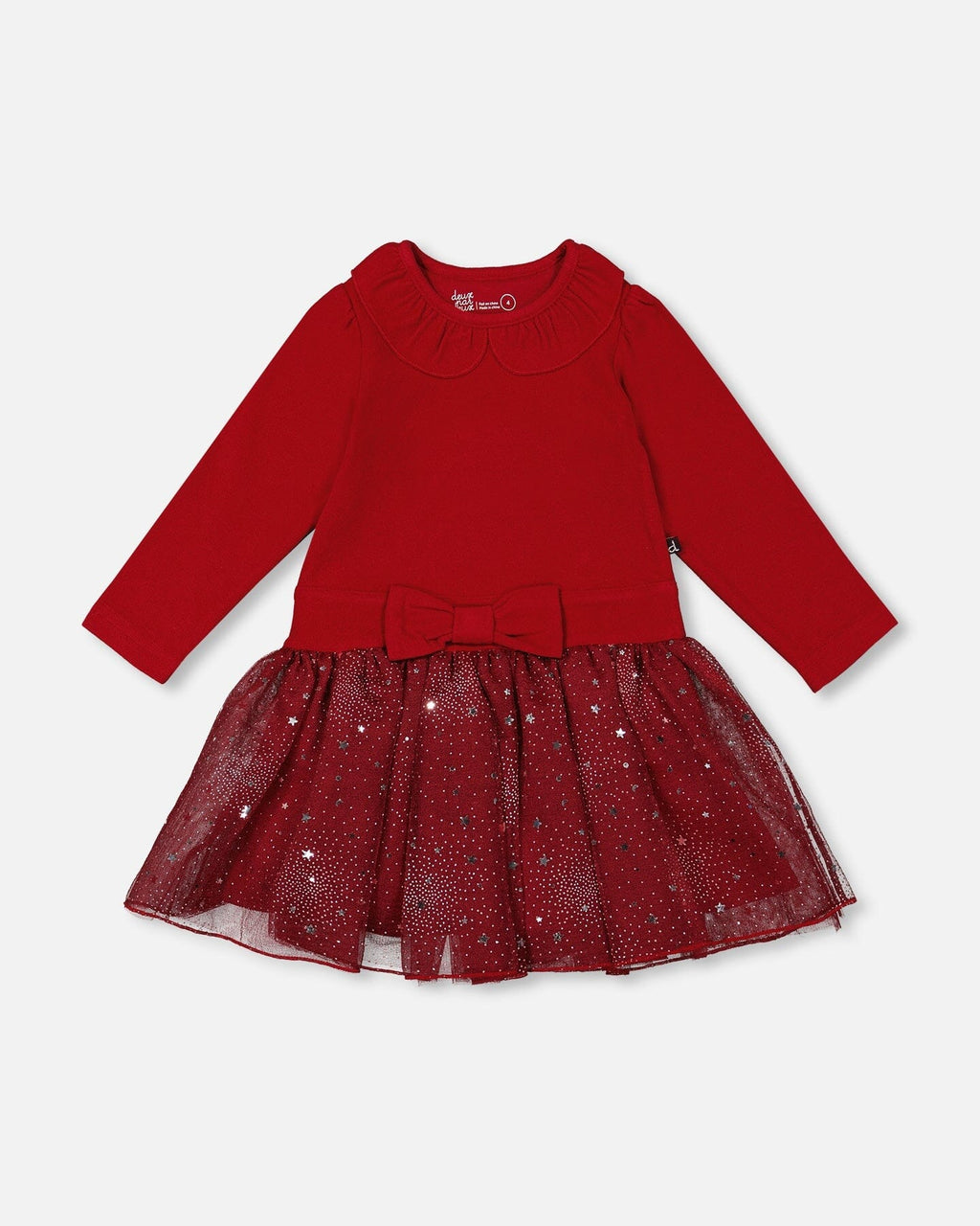 Bi-Material Dress With Glittering Skirt Red-0