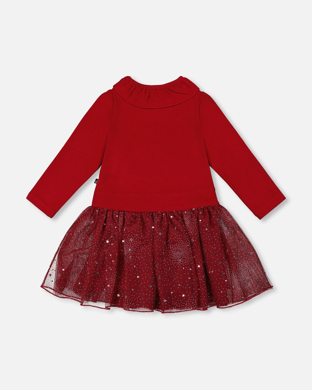 Bi-Material Dress With Glittering Skirt Red-2