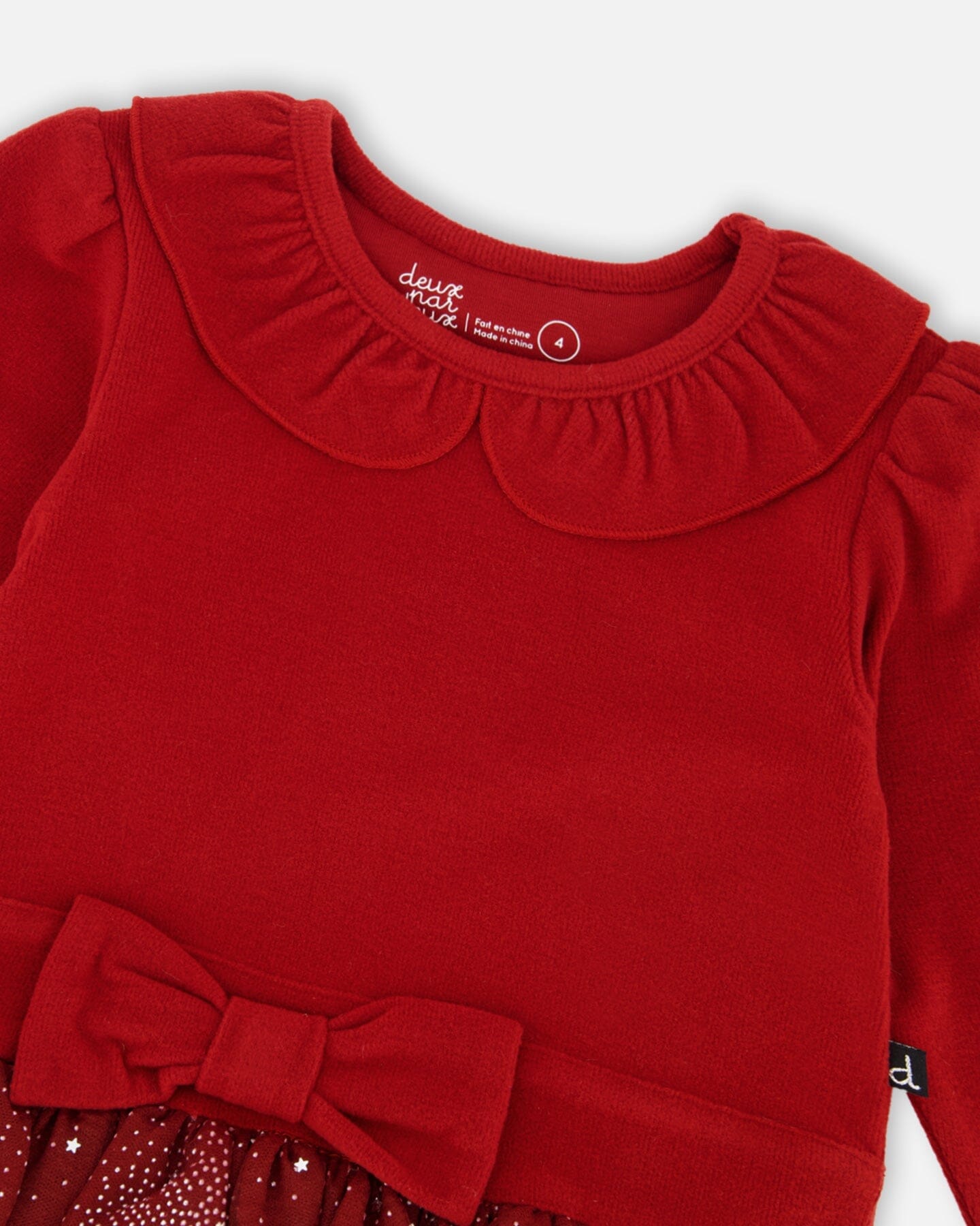 Bi-Material Dress With Glittering Skirt Red-3