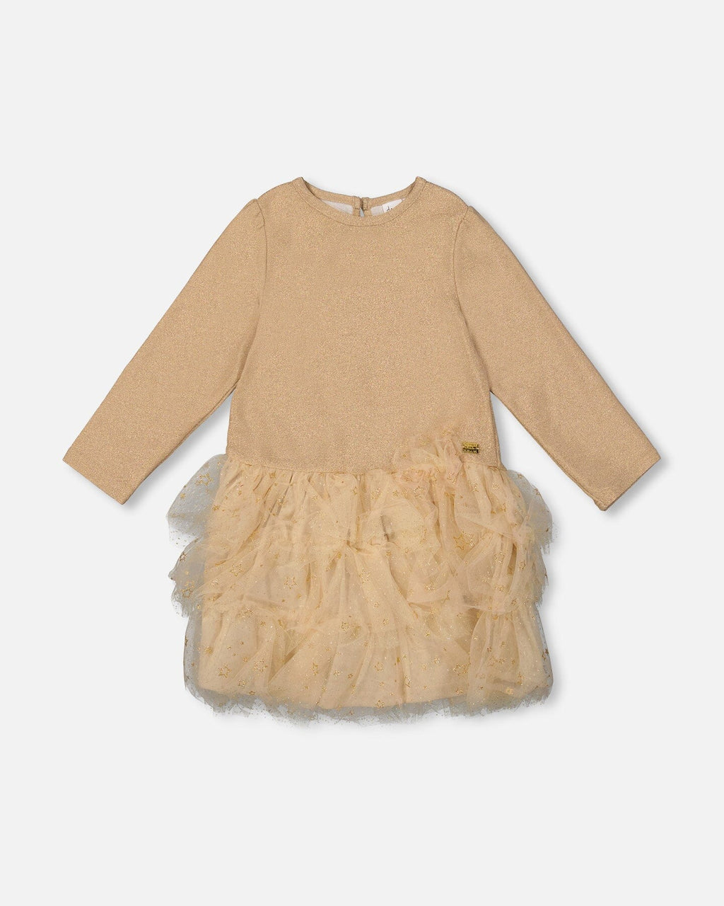Glittering Mesh Skirt Party Dress Beige-0